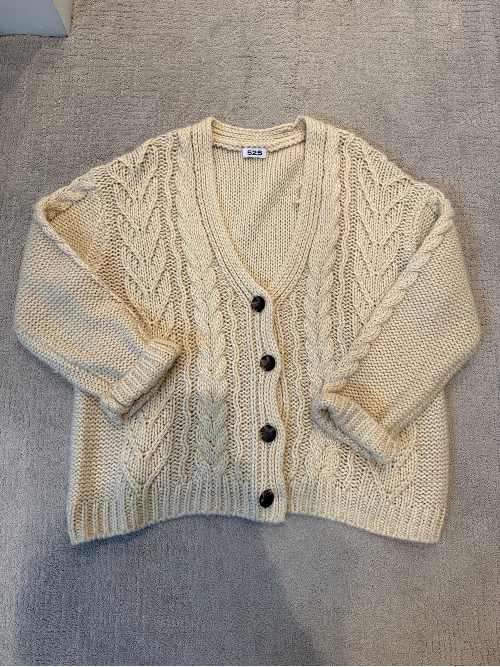 525 America Chunky Cream Cable-Knit Button Cardigan
